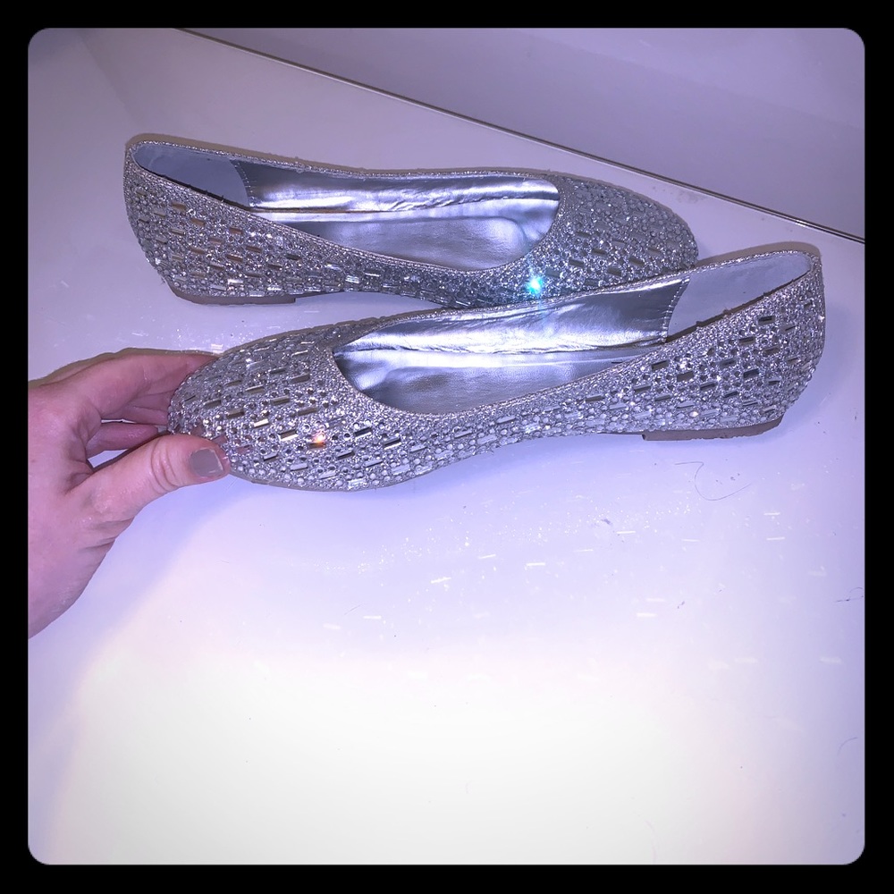 Silver bling/ rhinestone flat shoes